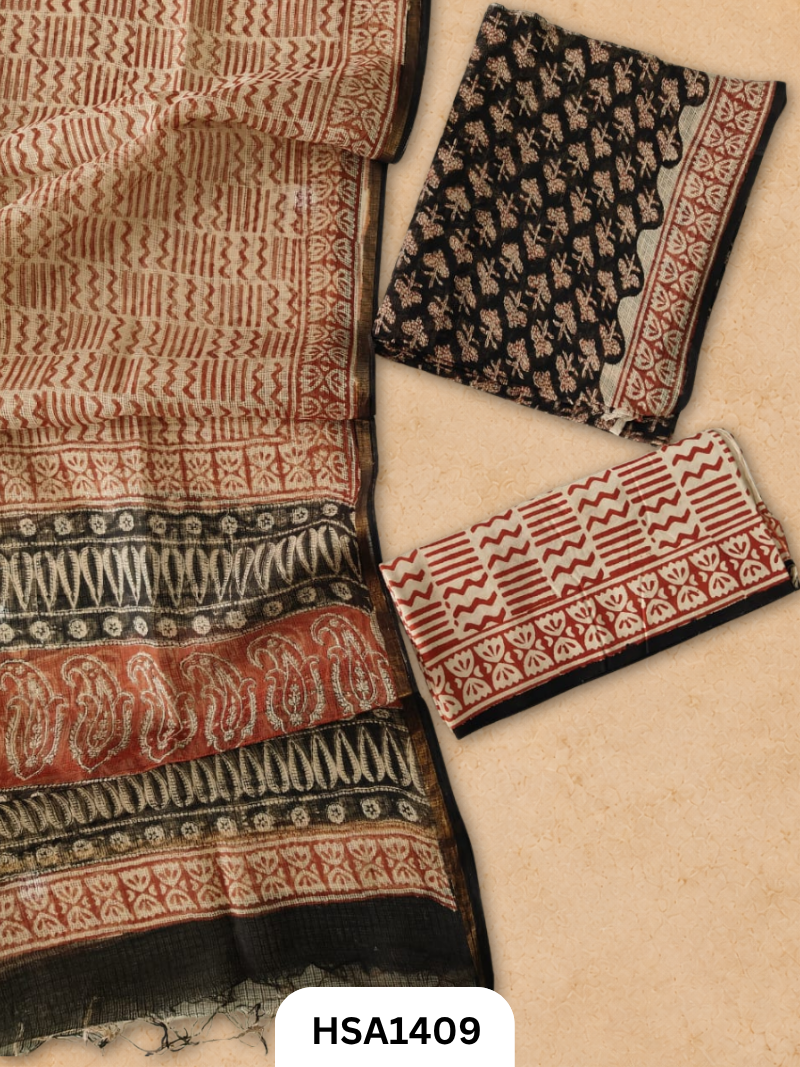 Hand block printed kota doriya suit top &duppta 2.5 meter