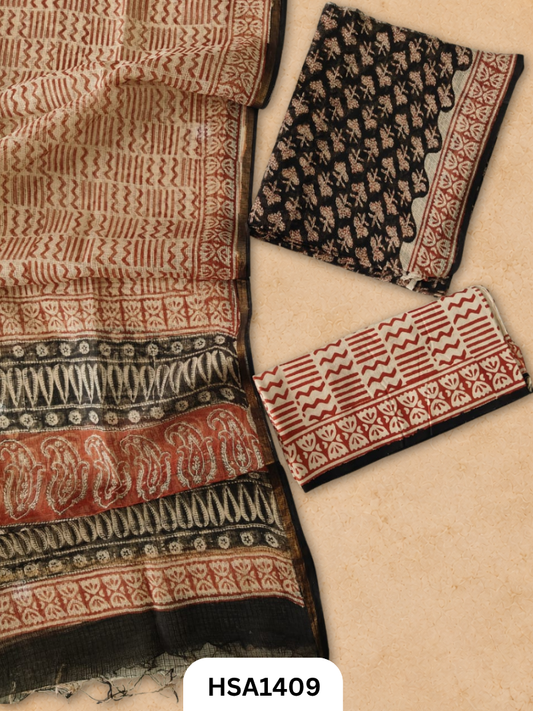 Hand block printed kota doriya suit top &duppta 2.5 meter