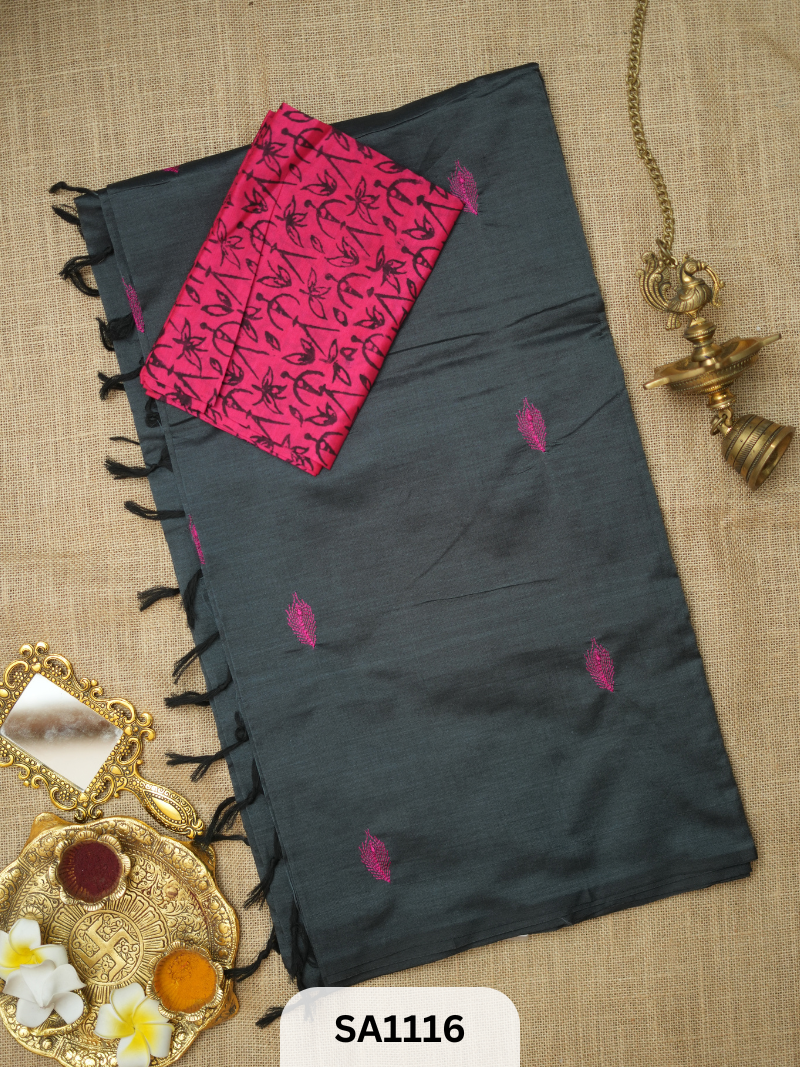 SILK COTTON EMBROIDERY HANDBLOCK SAREE