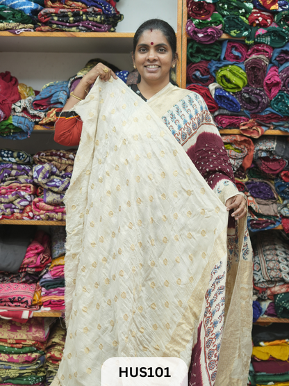 PURE DOLA SILK WITH AJRAKH MINAKARI PALLU