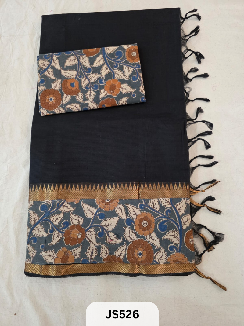 Mangalagiri Cotton X Kalamkari patch Border / dual blouse-1 mtr Kalamkari Blouse