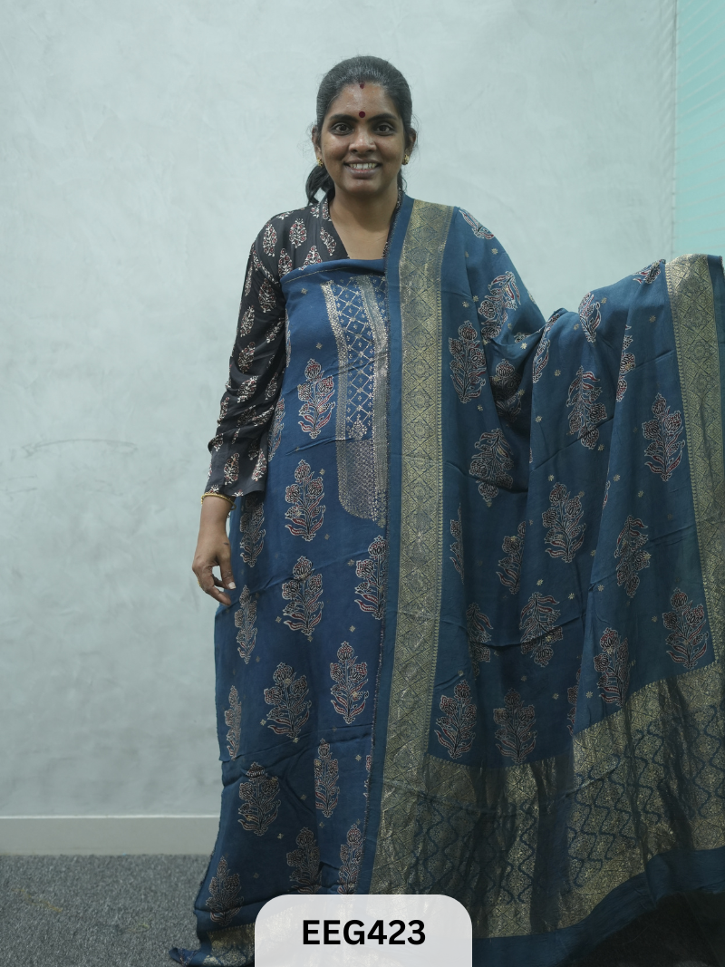 AJRAKH DOLA SILK 2 PCS-UNSTITCHED ( TOP 3.5MTR AND DUPPATA 2.25MTR ) - IMMEDIEATE DISPATCH