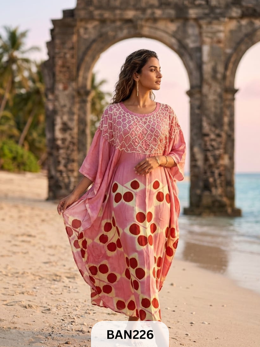MODAL GUL NECK CLAMP DYE UNSTITCHED  KAFTAN