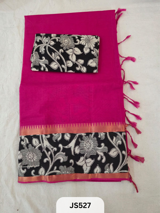 Mangalagiri Cotton X Kalamkari patch Border / dual blouse-1 mtr Kalamkari Blouse