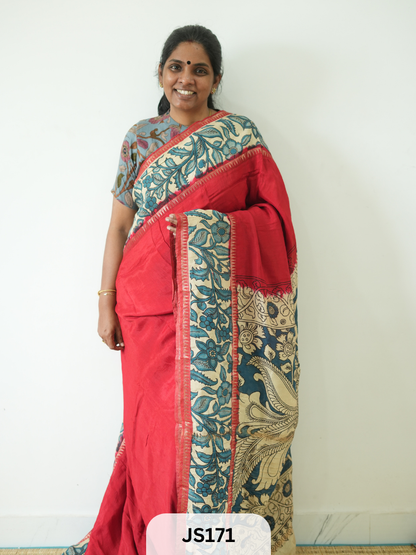 KALAMKARI X MANGALAGIRI FUSION SAREE -  DOUBLE BORDER
