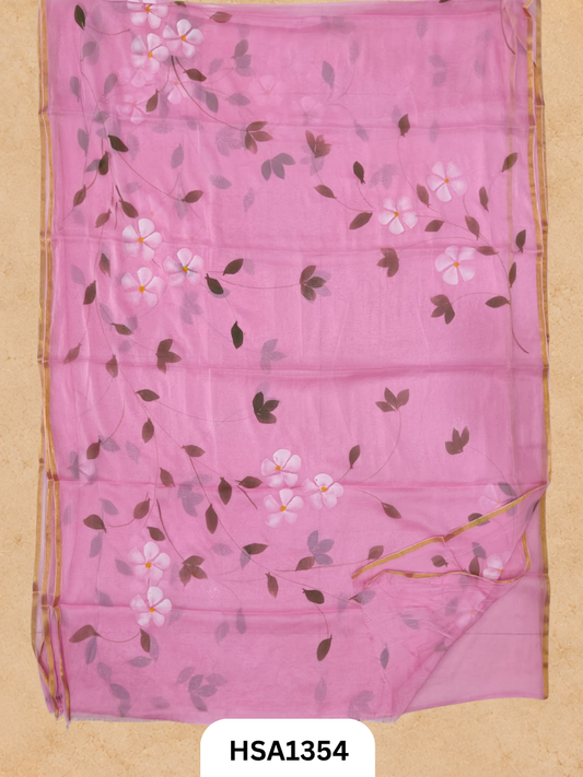 Chiffon Zari Border Saree - Hand Brush Painted