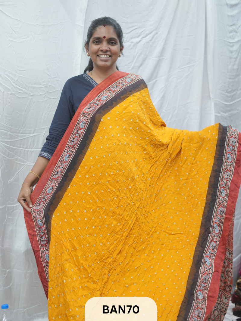 BANDHANI WITH AJRAKH SEMI GAJI SAREE