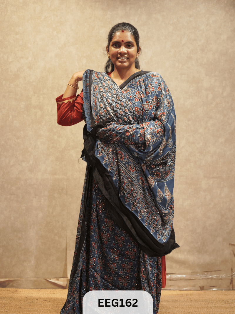 AJRAKH MODAL SAREE WITH MIRROR