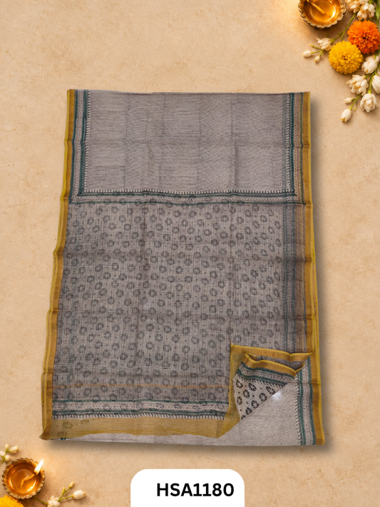 Hand Block Printed Kota Doriya Saree with Blouse