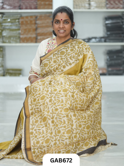 Hand Block Printed Maheshwari Silk Saree
