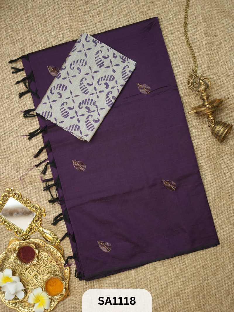SILK COTTON EMBROIDERY HANDBLOCK SAREE