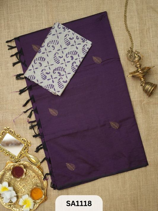 SILK COTTON EMBROIDERY HANDBLOCK SAREE
