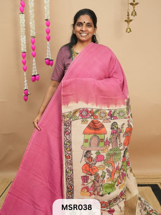 BANGLORE SILK BORDERLESS  KALAMKARI TIE AND DYE
