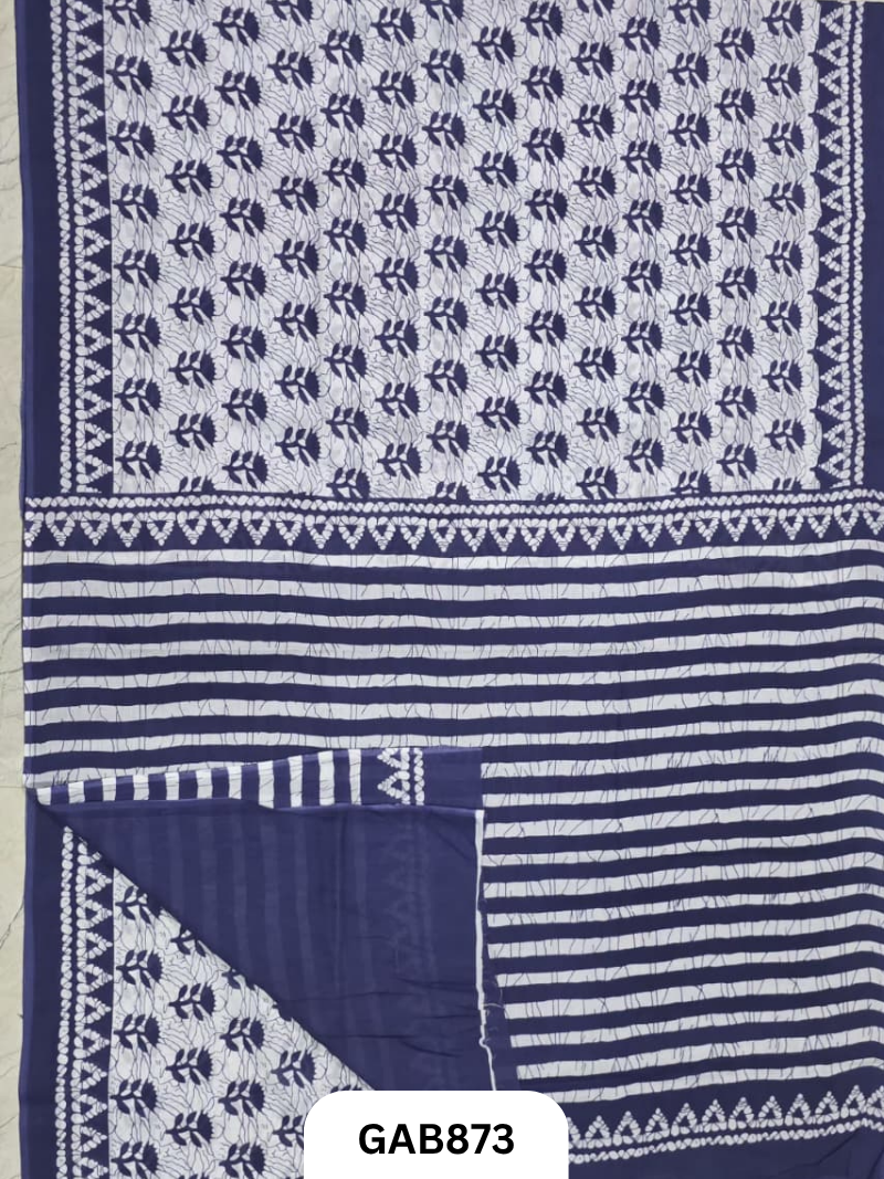 Bagru Block Print Cotton Mulmul Sarees With Running Blouse
