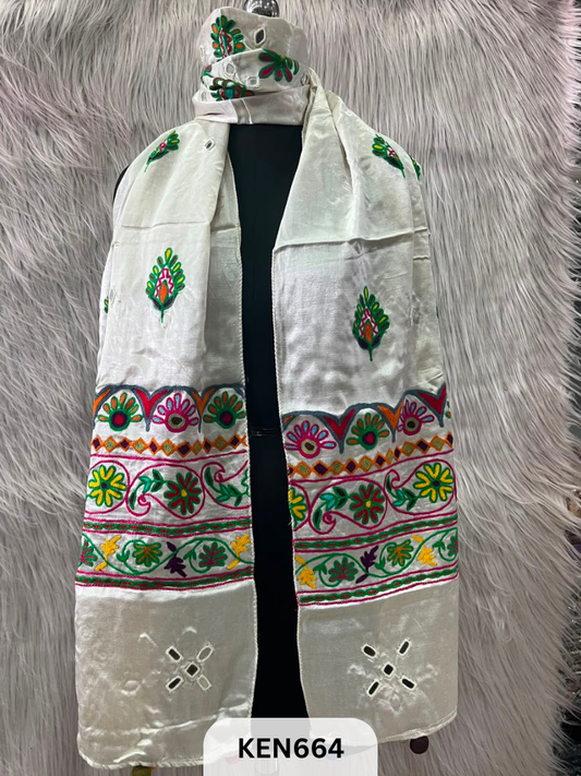 MUSHRU HAND AARI WORK WITH MIRROR WORK STOLE