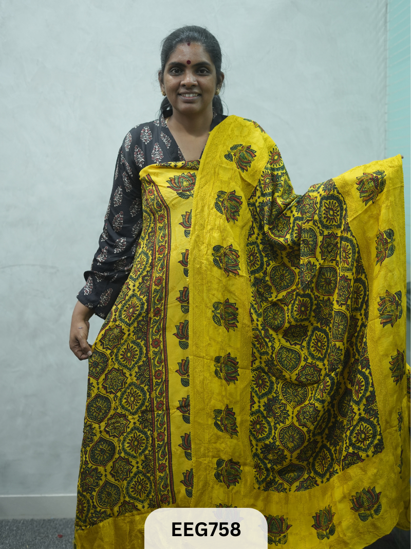 AJRAKH DOLA SILK 2 PCS-UNSTITCHED ( TOP 3.5MTR AND DUPPATA 2.25MTR )