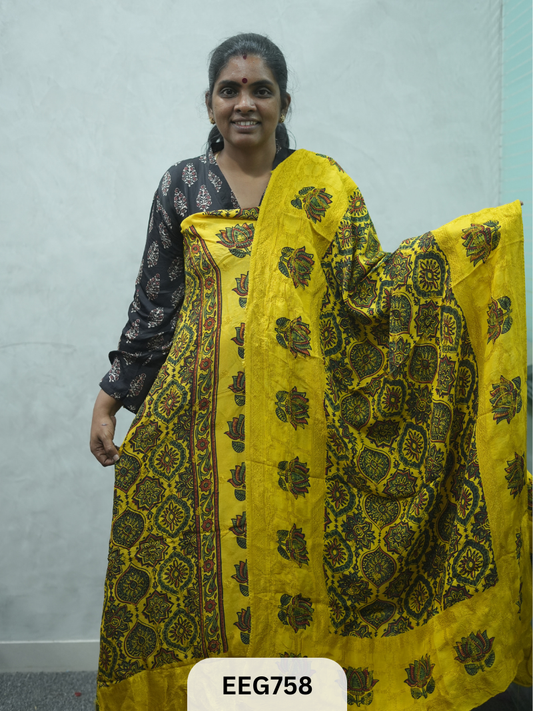 AJRAKH DOLA SILK 2 PCS-UNSTITCHED ( TOP 3.5MTR AND DUPPATA 2.25MTR )