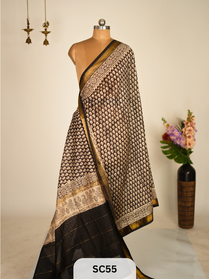 Maheshwari Silk Saree  Handblock Print