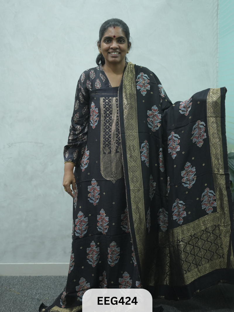 AJRAKH DOLA SILK 2 PCS-UNSTITCHED ( TOP 3.5MTR AND DUPPATA 2.25MTR ) - IMMEDIEATE DISPATCH