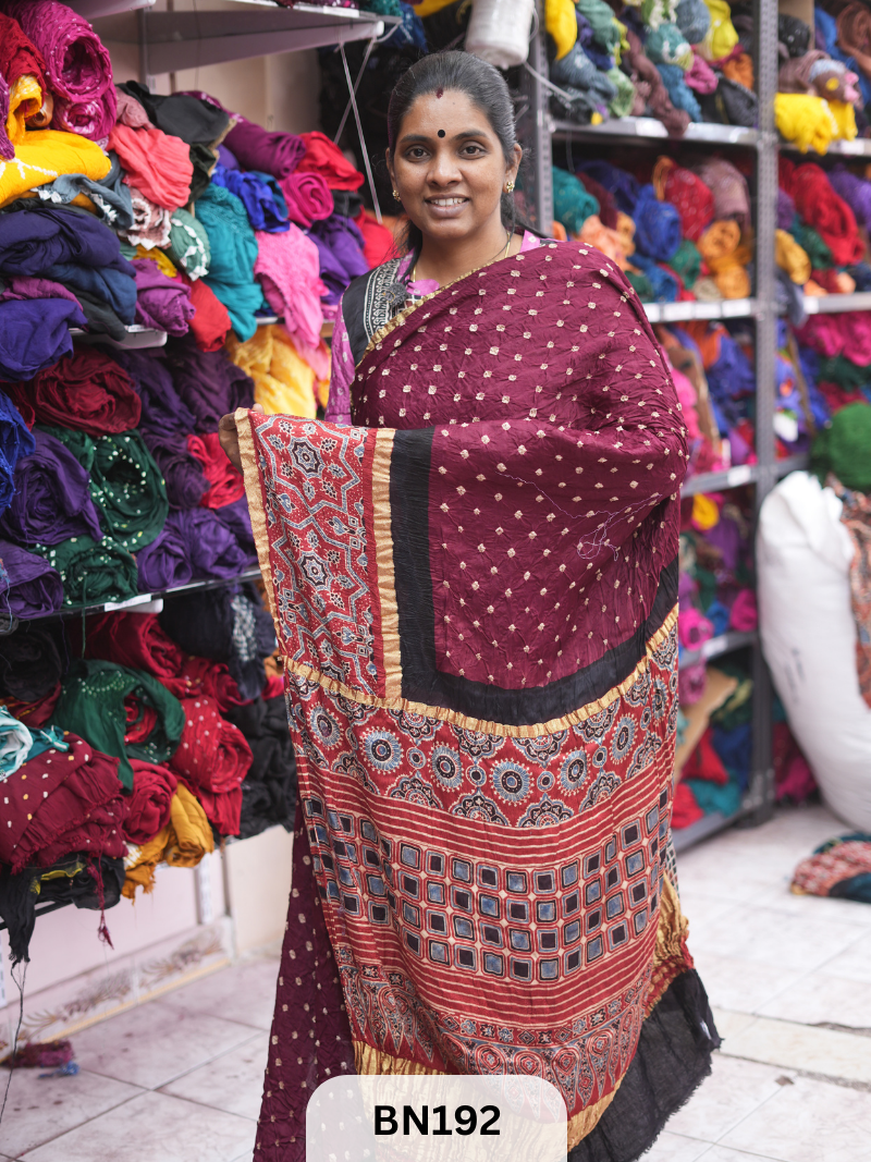 AJRAKH BANDHEJ WITH SKIRT BORDER SAREES | MODAL GAJI FABRIC