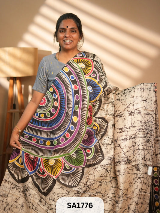 MURSHIDABAD SILK SAREE HAND PAINTED