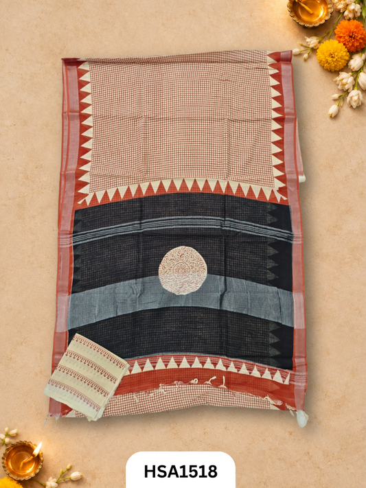 Kalamkari Hand Block Printed Soft Linen With Blouse