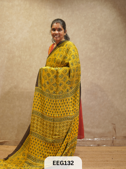 AJRAKH MODAL SAREE WITH KHATLI HANDWORK
