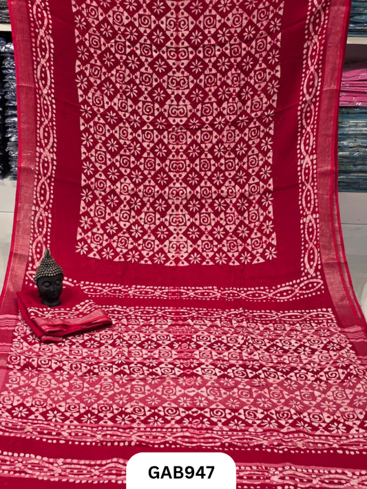 Bagru Handblock Print Linen Saree With Attached Blouse