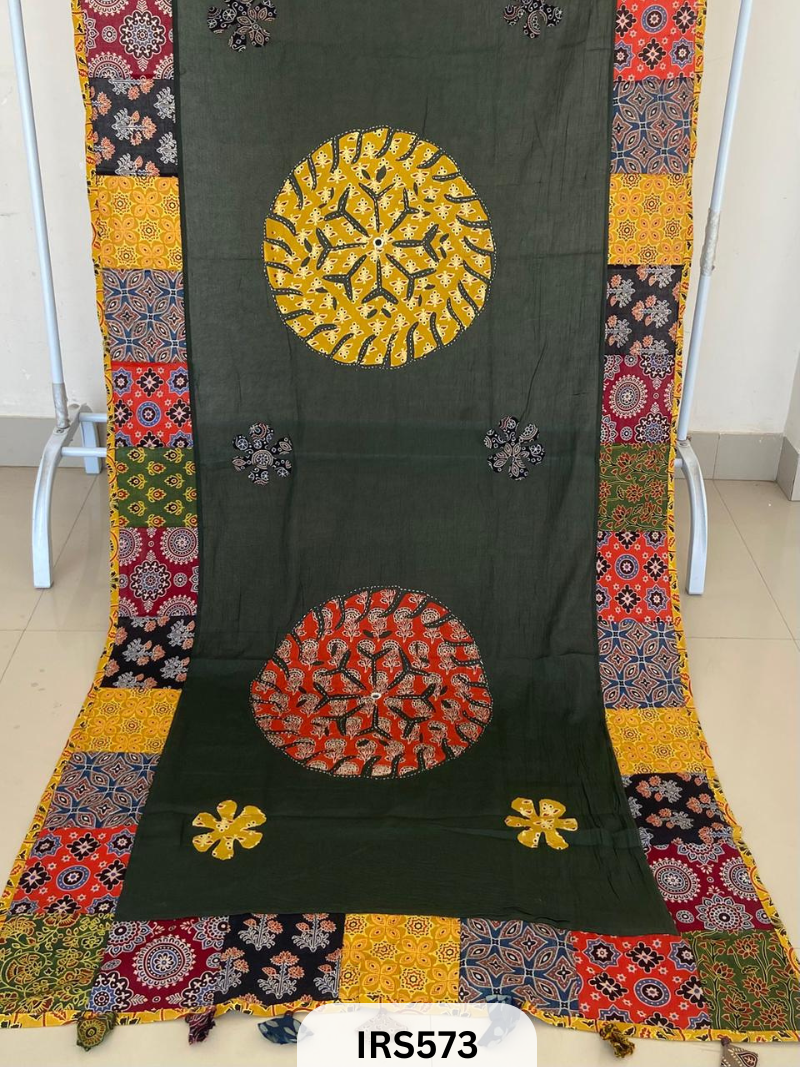 AJRAKH PATCH WORK AND HAND MIRROR WORK DUPATTA - 2.5MTR LENGTH AND 34 PANA