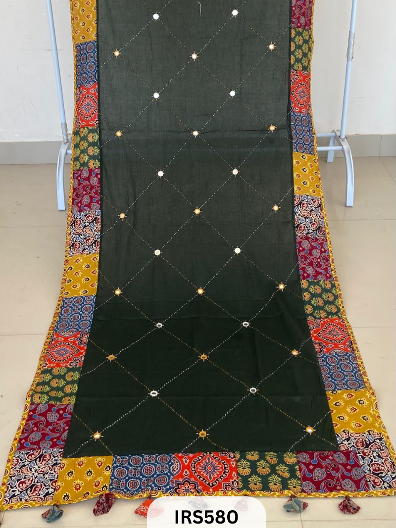 AJRAKH PATCH WORK AND HAND MIRROR WORK DUPATTA - 2.5MTR LENGTH AND 34 PANA