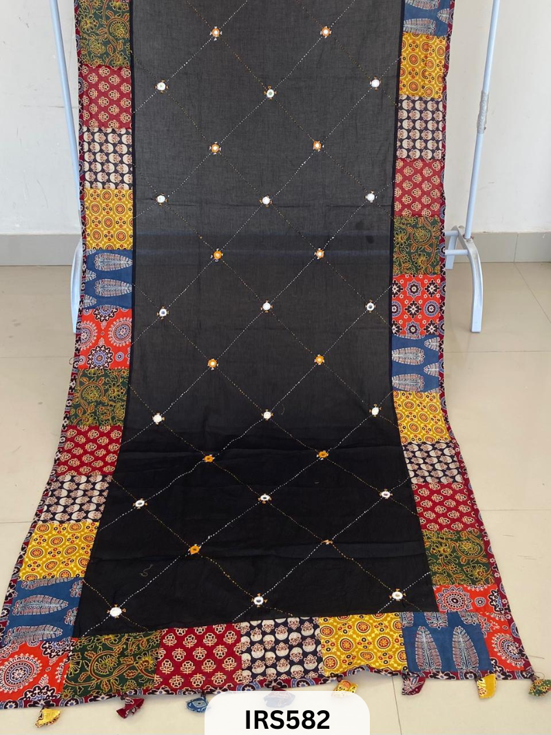 AJRAKH PATCH WORK AND HAND MIRROR WORK DUPATTA - 2.5MTR LENGTH AND 34 PANA