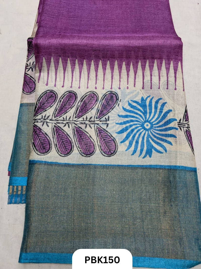 Premium Pure Tussar Silk Handblock Print Saree – Kolkata Special