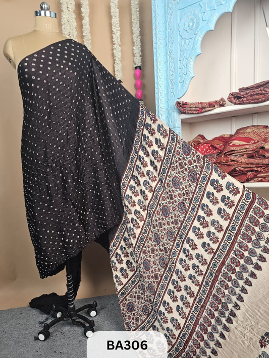 Bandhani Saree with Ajrakh print