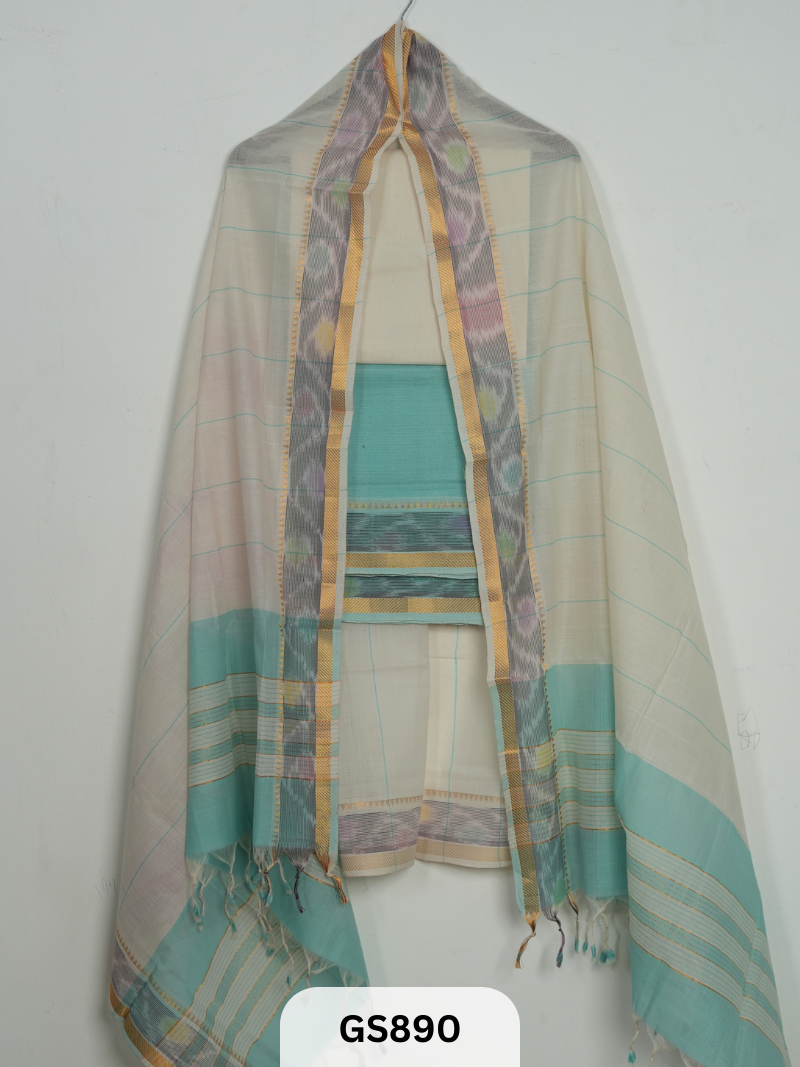 Pure Handloom Mangalgiri Pochampalli suit - 3piece