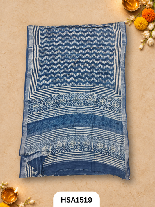 Kalamkari Hand Block Printed Soft Linen With Blouse