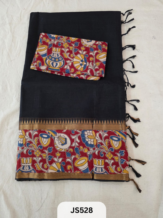 Mangalagiri Cotton X Kalamkari patch Border / dual blouse-1 mtr Kalamkari Blouse