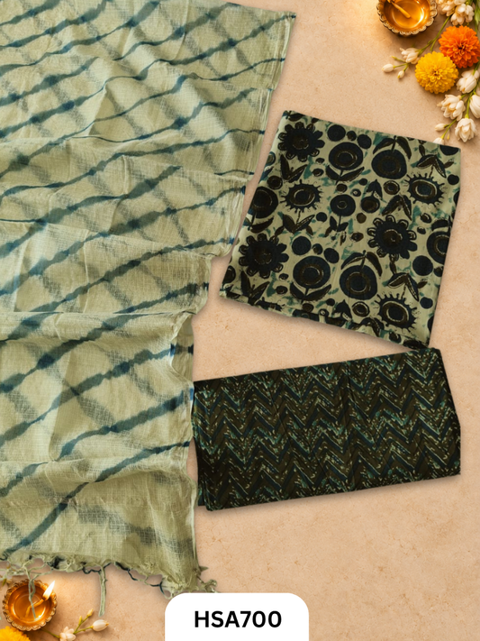 Handblock Printed Kota Doriya Dupatta With Cotton Suits Top 2.5mtr Dupatta 2.5mtr