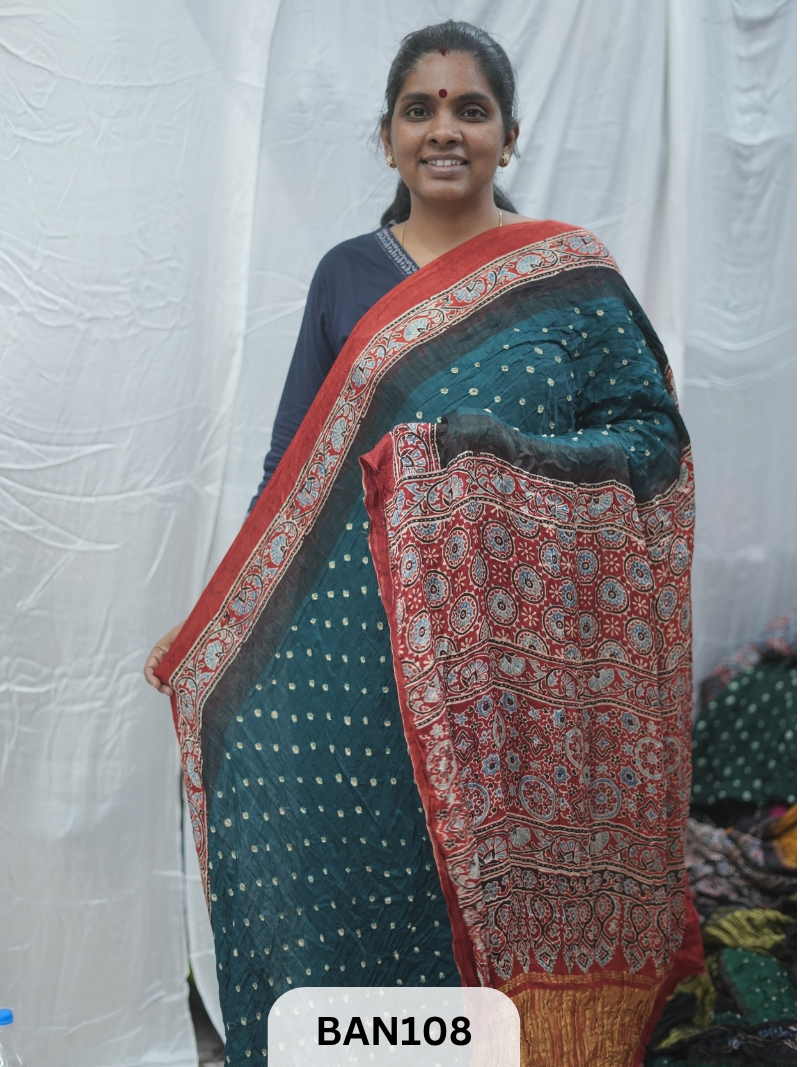BANDHANI WITH AJRAKH SEMI GAJI SAREE