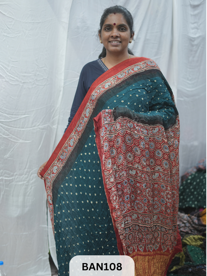 BANDHANI WITH AJRAKH SEMI GAJI SAREE