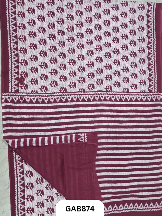 Bagru Block Print Cotton Mulmul Sarees With Running Blouse