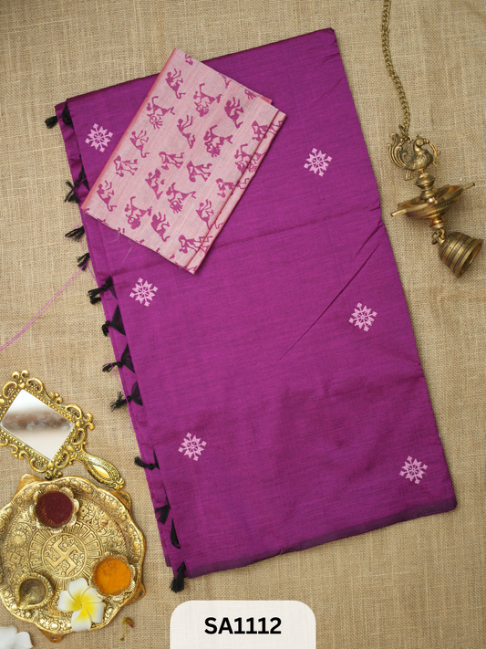 SILK COTTON EMBROIDERY HANDBLOCK SAREE
