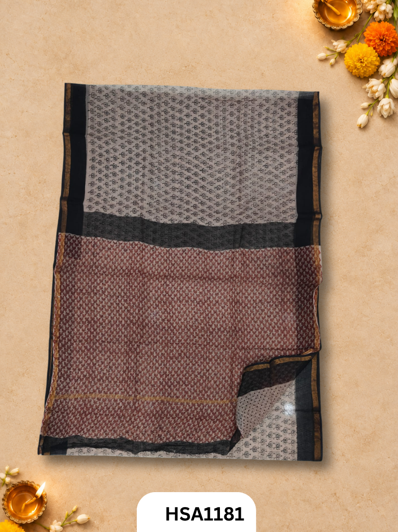 Hand Block Printed Kota Doriya Saree with Blouse