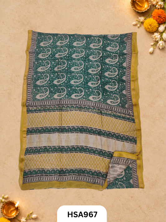 Pure Maheswari Silk Cotton - Handblock Print Saree With Blouse