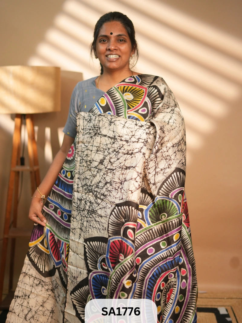 MURSHIDABAD SILK SAREE HAND PAINTED