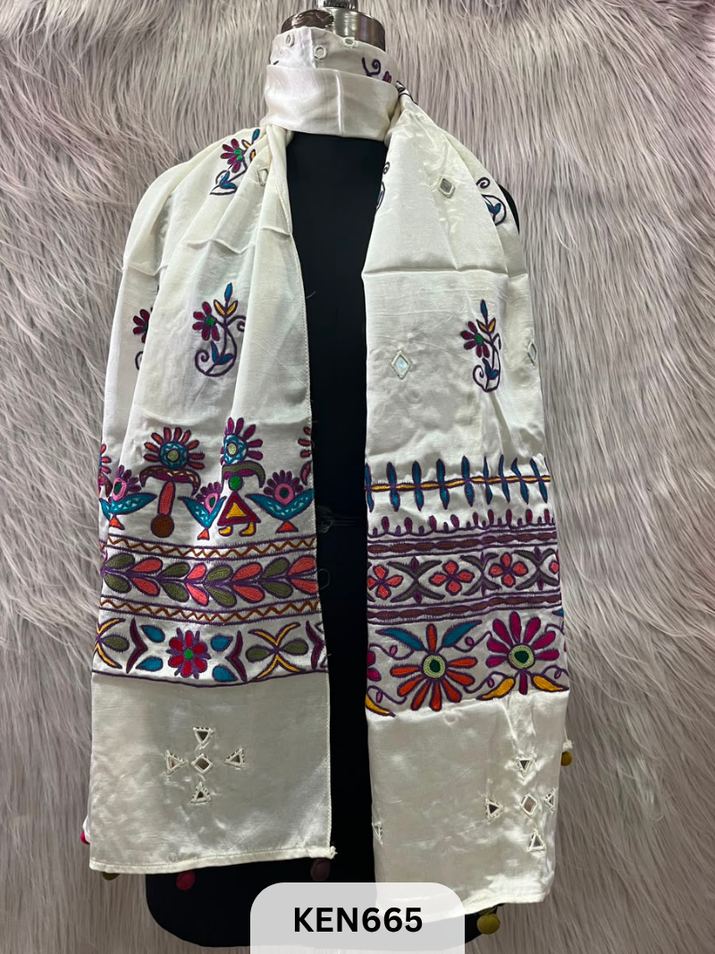 MUSHRU HAND AARI WORK WITH MIRROR WORK STOLE