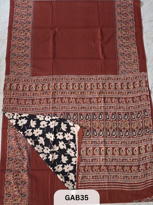 BAGRU PRINT COTTON MULMUL SAREES WITH BLOUSE-SAREE 5.5M +BLOUSE 1M