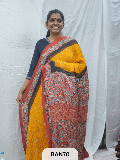 BANDHANI WITH AJRAKH SEMI GAJI SAREE