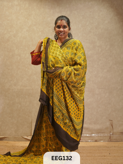 AJRAKH MODAL SAREE WITH KHATLI HANDWORK