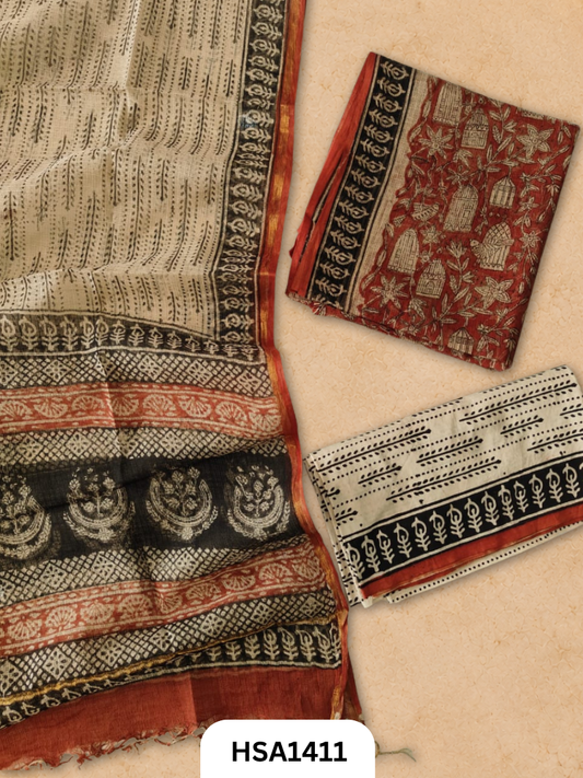 Hand block printed kota doriya suit top &duppta 2.5 meter
