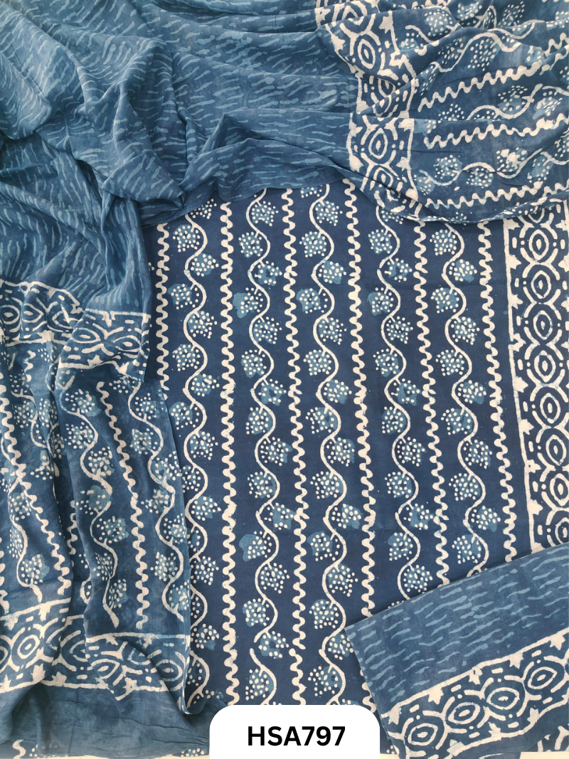 Exclusive Indigo Handblock Print Salwar Suit 3pcs